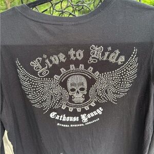 Biker women’s Black Long Sleeve Top with Rhinestone Design